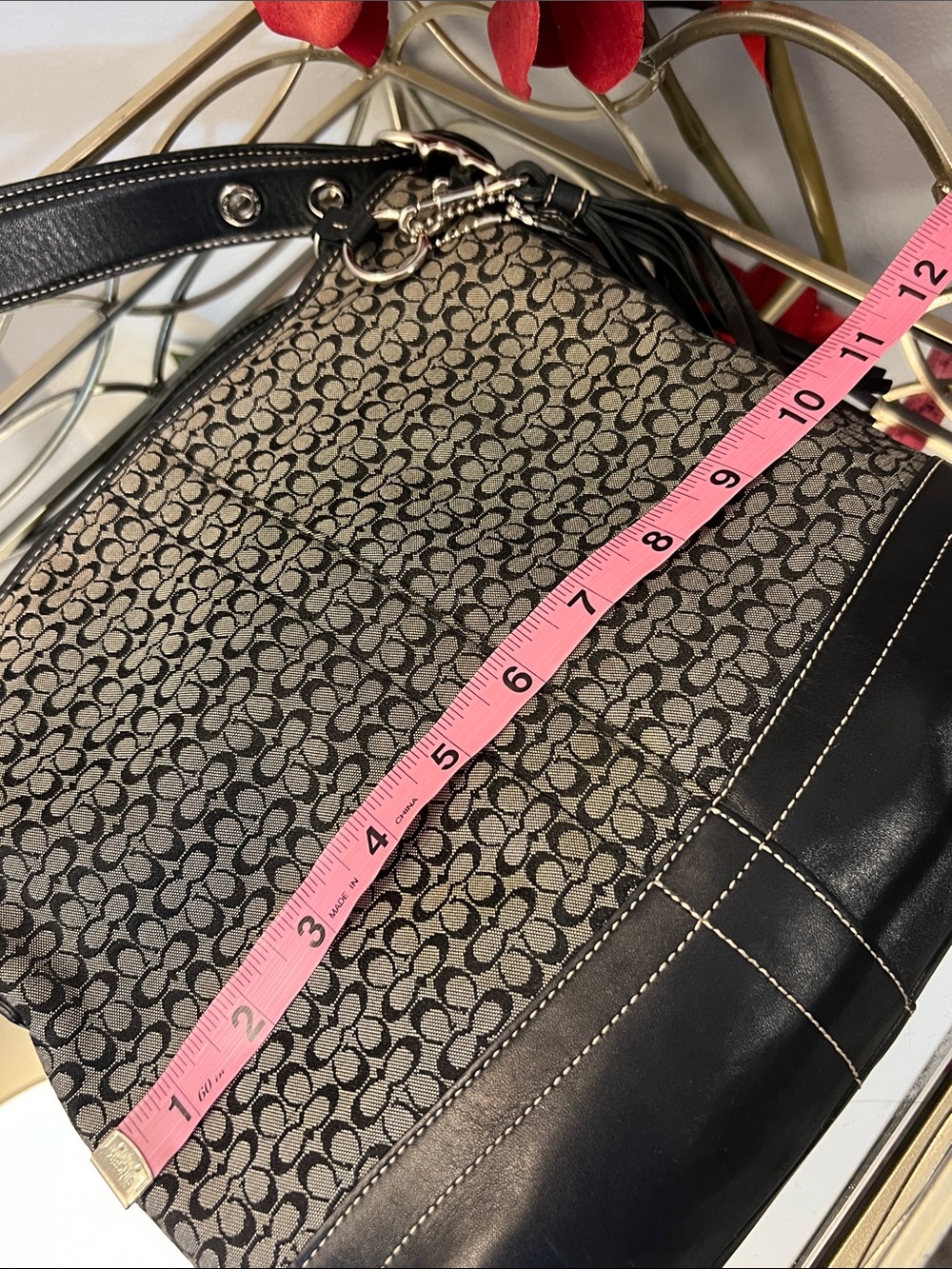Coach Signature Jacquard Shoulder Bag in Black and Cream - Picture 11 of 15